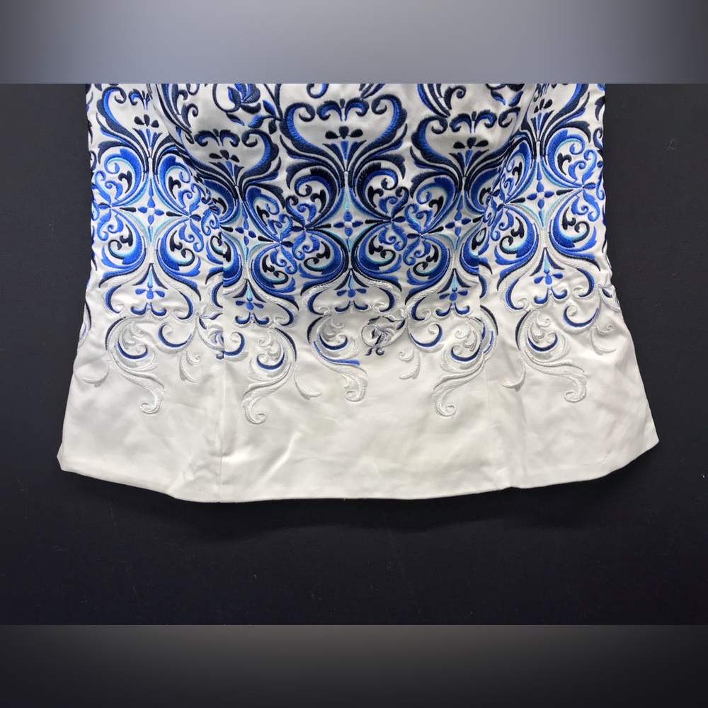 White House Black Market Strapless Top with Blue Embroidery - Picture 5 of 9